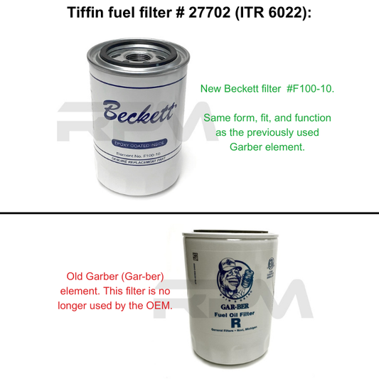 Tiffin RV Beckett Fuel Filter Replacement (Previously Garber) 27702 | RV Parts Masters, OEM Tiffin Motorhome Parts