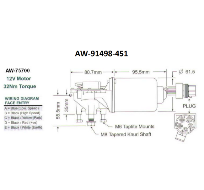 Tiffin RV Trico Wiper Motor 12V 32 NM Torque 4442 | RV Parts Masters, OEM Tiffin Motorhome Parts